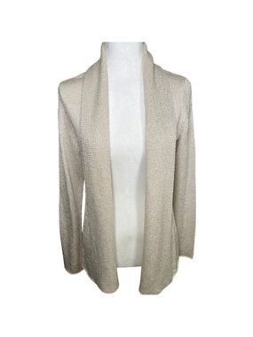 Eileen Fisher Size M silk blend Cream Open Front Cardigan Sweater multi season